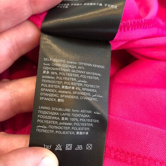 Bebe bright pink halter neck open back sleeveless ruffle hem dress Large NWT - Picture 10 of 16